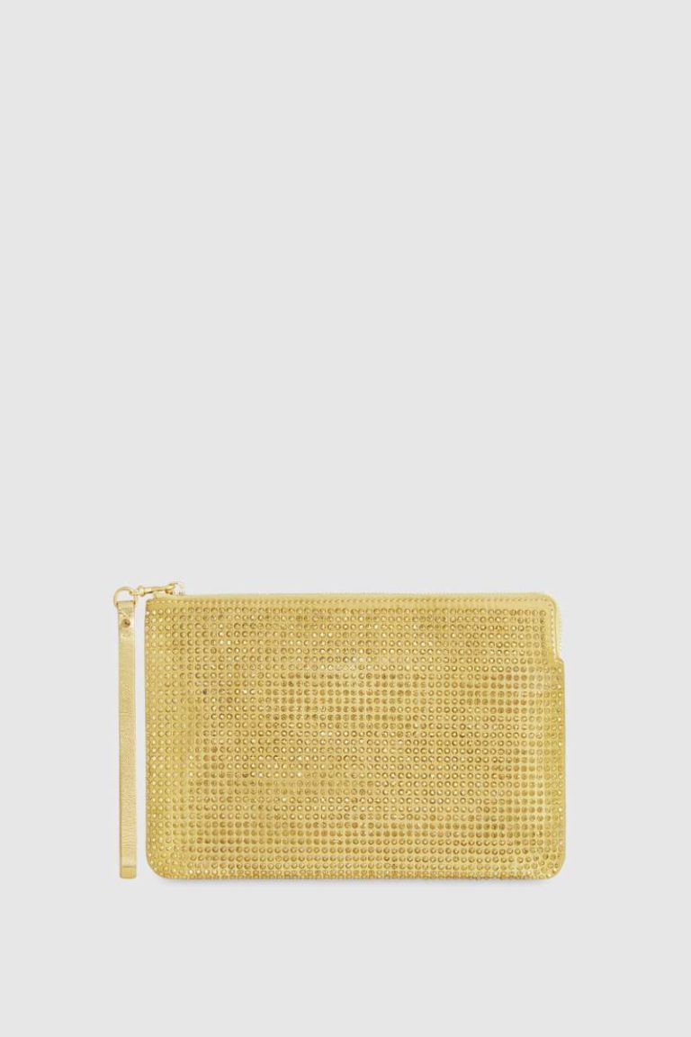 Women Gold Crystal Studded Wristlet Wallet Rebecca Minkoff