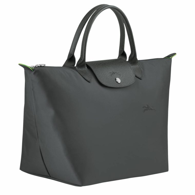 Women Graphite Longchamp Handbags Le Pliage Green M Handbag Graphite - Recycled Canvas - Image 2