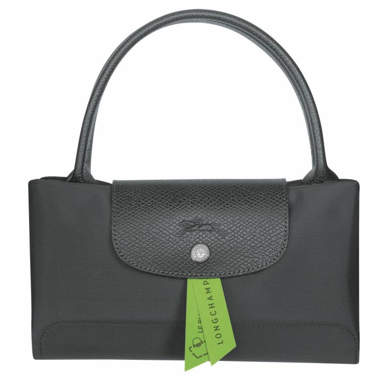 Women Graphite Longchamp Handbags Le Pliage Green M Handbag Graphite - Recycled Canvas - Image 5