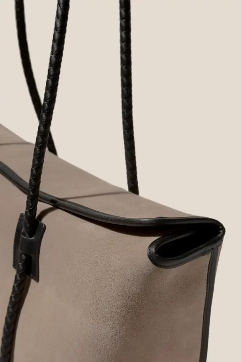 Women Grey Dark Brown Hereu Forna Tote Suede - Leather Framed Shoulder Bag Tote Bags - Image 2