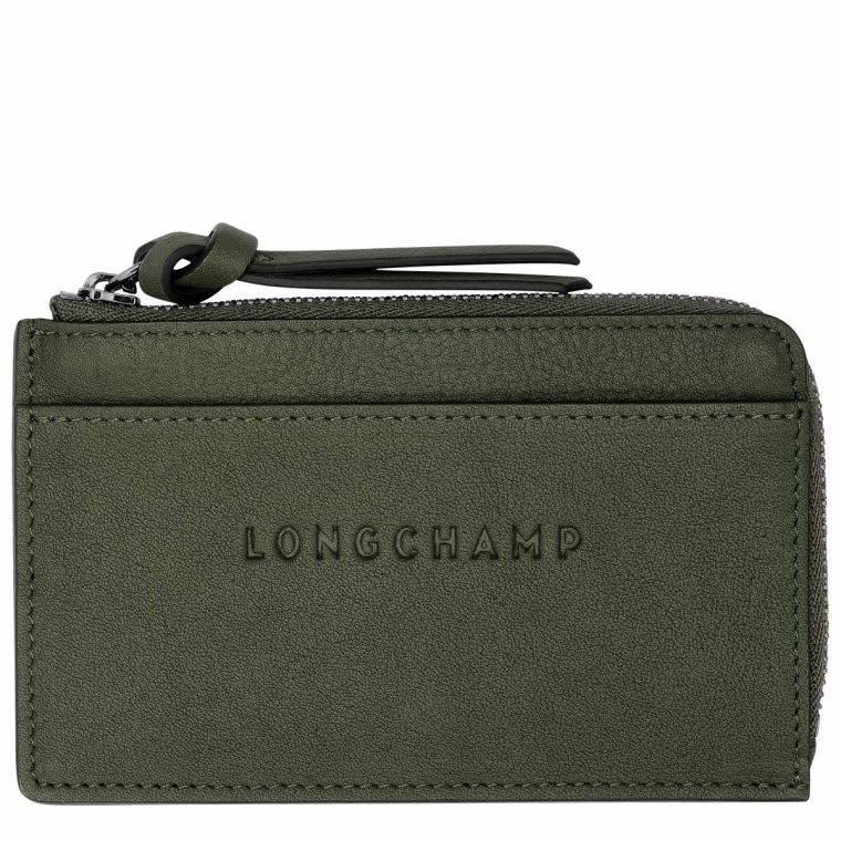 Women Khaki Longchamp 3D Card Holder Khaki - Leather Cardholders & Coin Purses