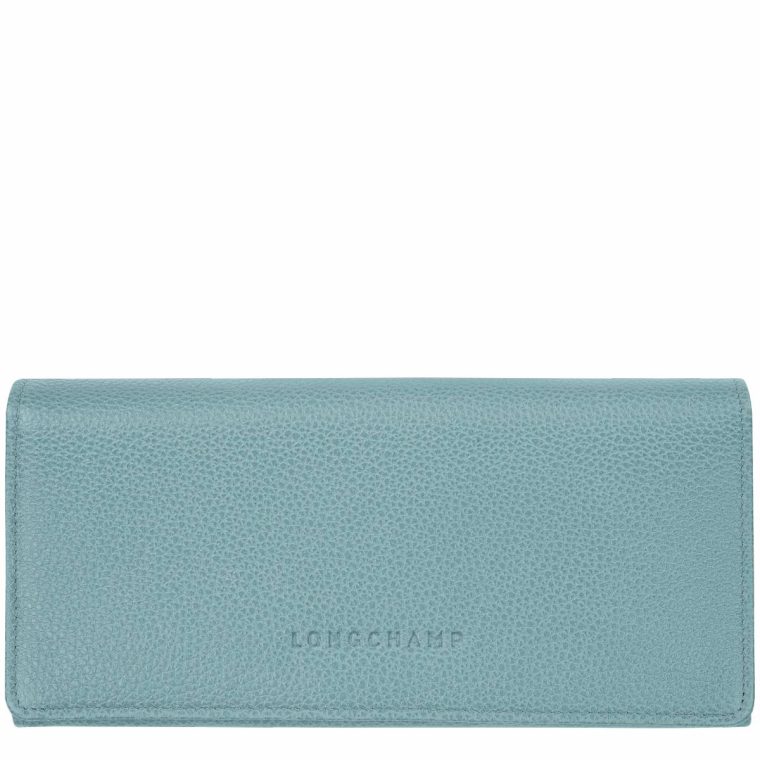 Women Le Foulonné Continental Wallet Eucalyptus - Leather Longchamp Leather Wallets Eucalyptus