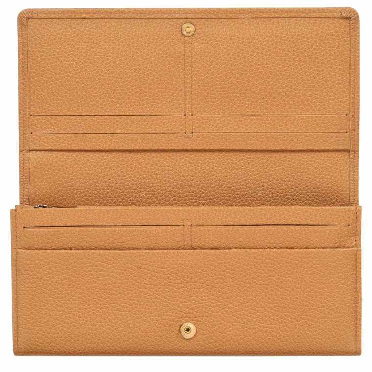 Women Le Foulonné Continental Wallet Walnut - Leather Longchamp Leather Wallets Walnut - Image 3