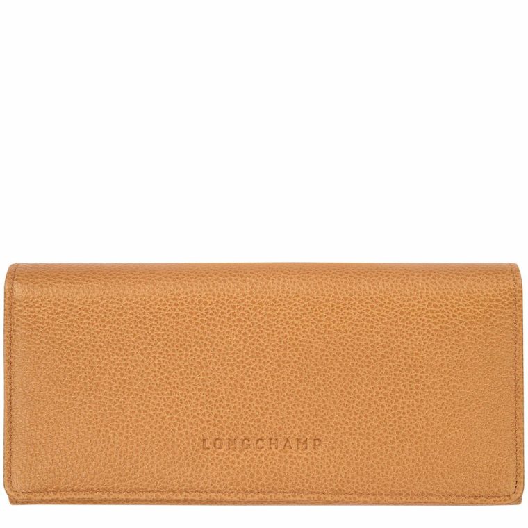 Women Le Foulonné Continental Wallet Walnut - Leather Longchamp Leather Wallets Walnut
