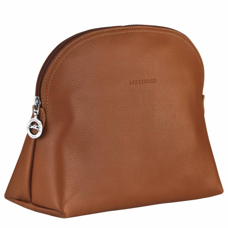 Women Le Foulonné Toiletry Case Caramel - Leather Toiletry Bags Longchamp Caramel - Image 2
