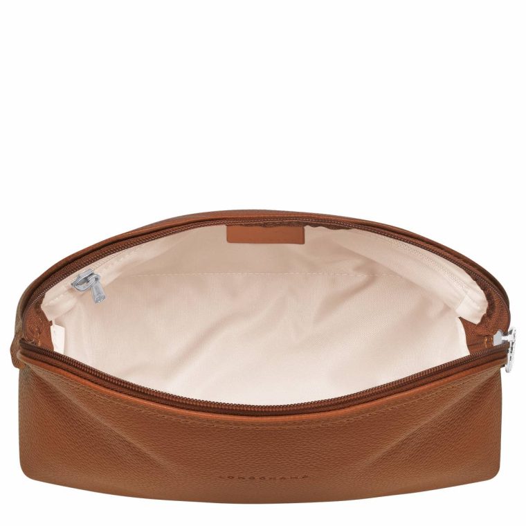 Women Le Foulonné Toiletry Case Caramel - Leather Toiletry Bags Longchamp Caramel - Image 3