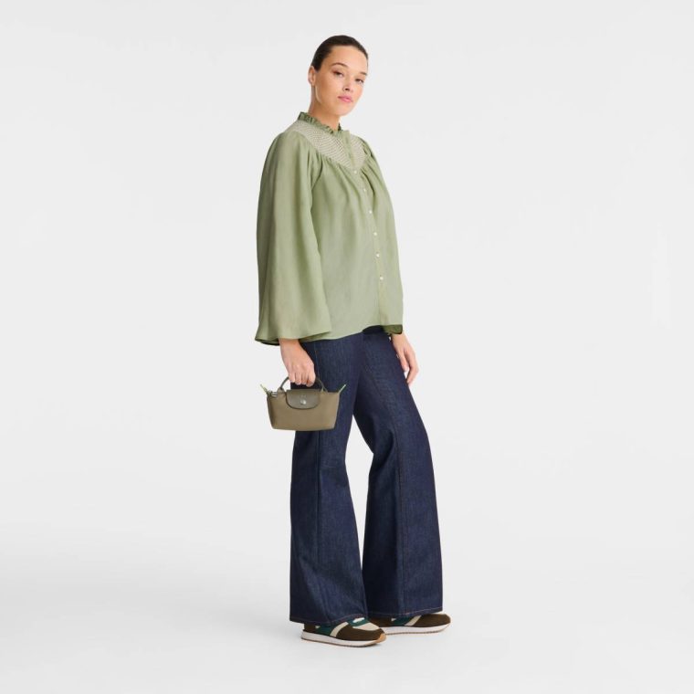 Women Le Pliage Green Pouch With Handle Artichoke - Recycled Canvas Longchamp Artichoke Pouches & Cases
