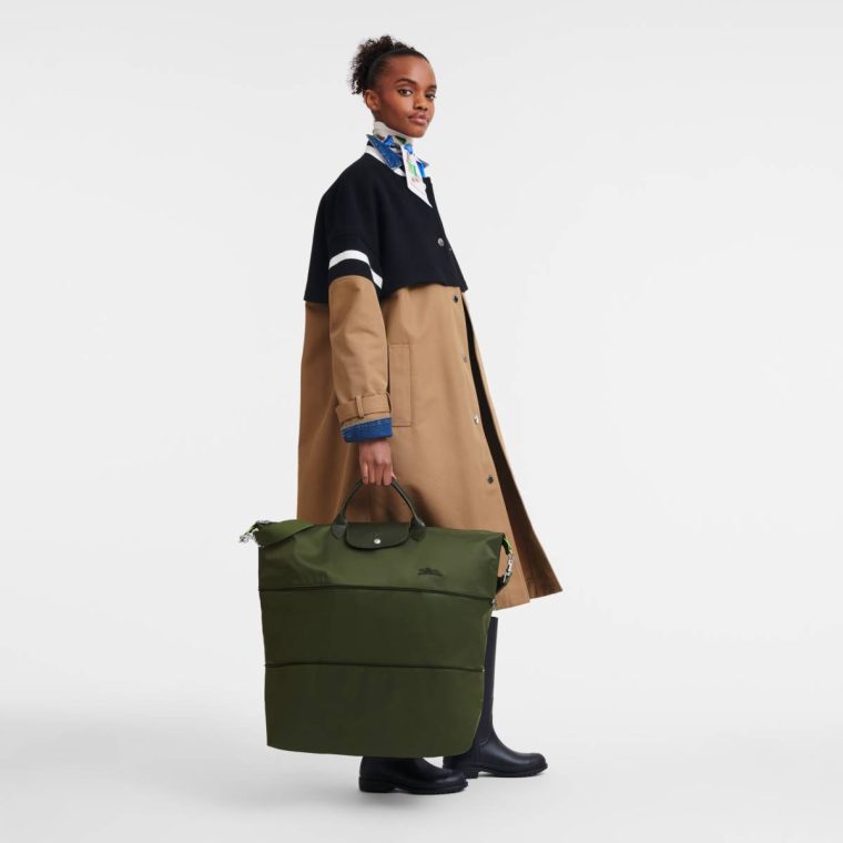 Women Le Pliage Green Travel Bag Expandable Forest - Recycled Canvas Longchamp Travel Bags Forest