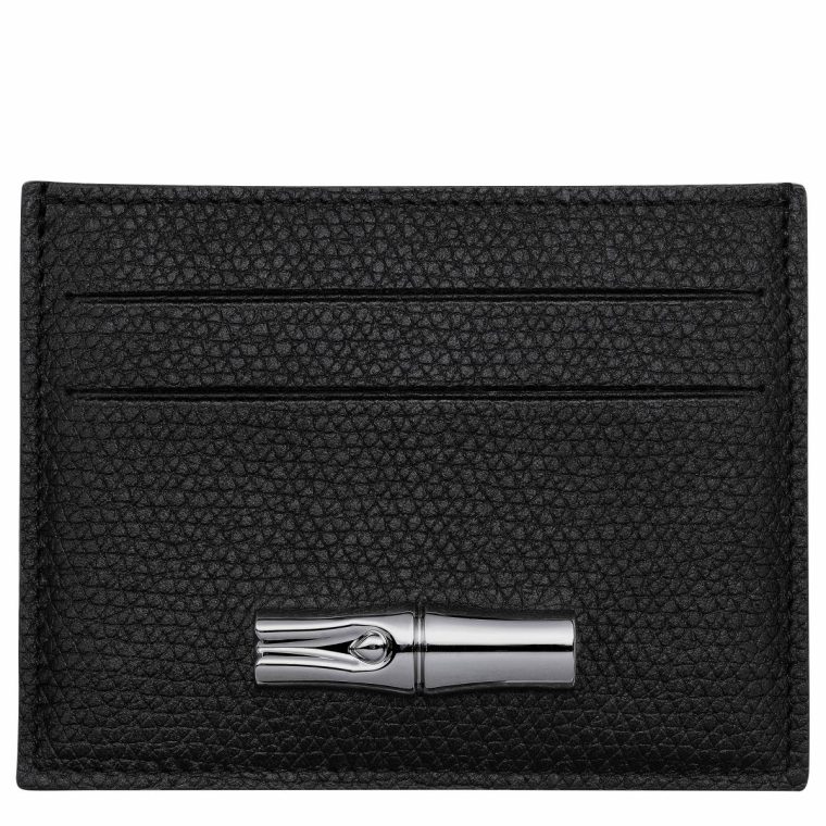 Women Le Roseau Card Holder Black - Leather Cardholders & Coin Purses Black Longchamp
