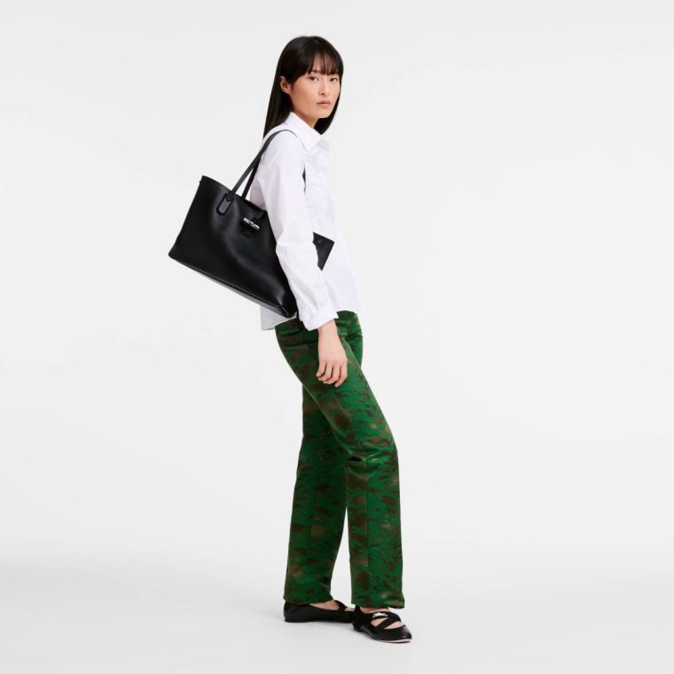 Women Le Roseau Essential M Tote Bag Black - Leather Leather Bags Black Longchamp - Image 2