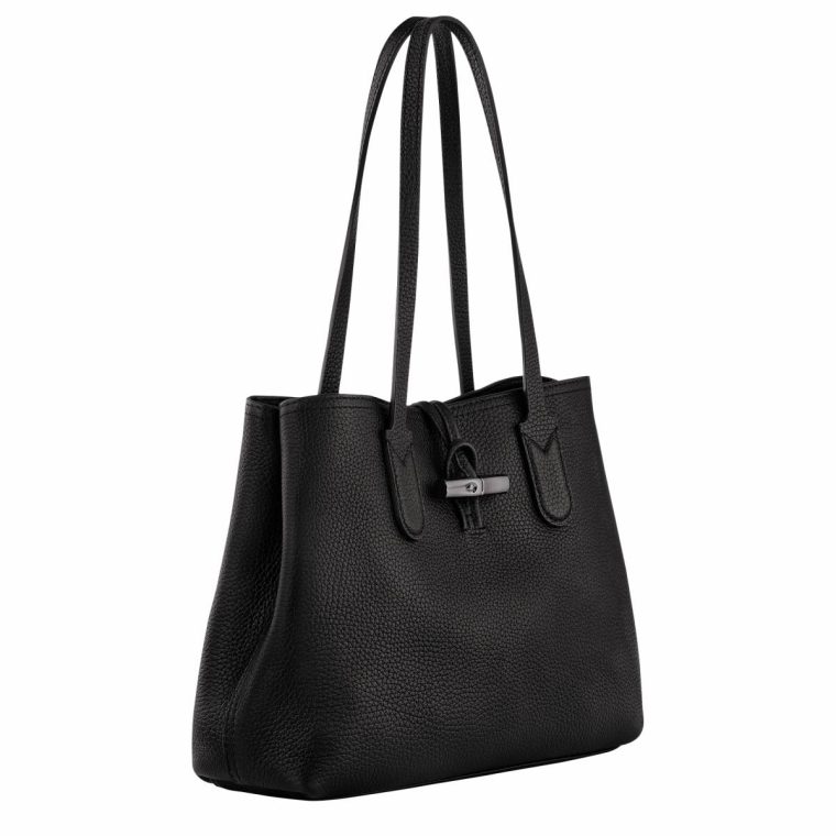 Women Le Roseau Essential M Tote Bag Black - Leather Leather Bags Black Longchamp - Image 3