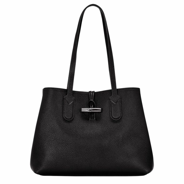 Women Le Roseau Essential M Tote Bag Black - Leather Leather Bags Black Longchamp