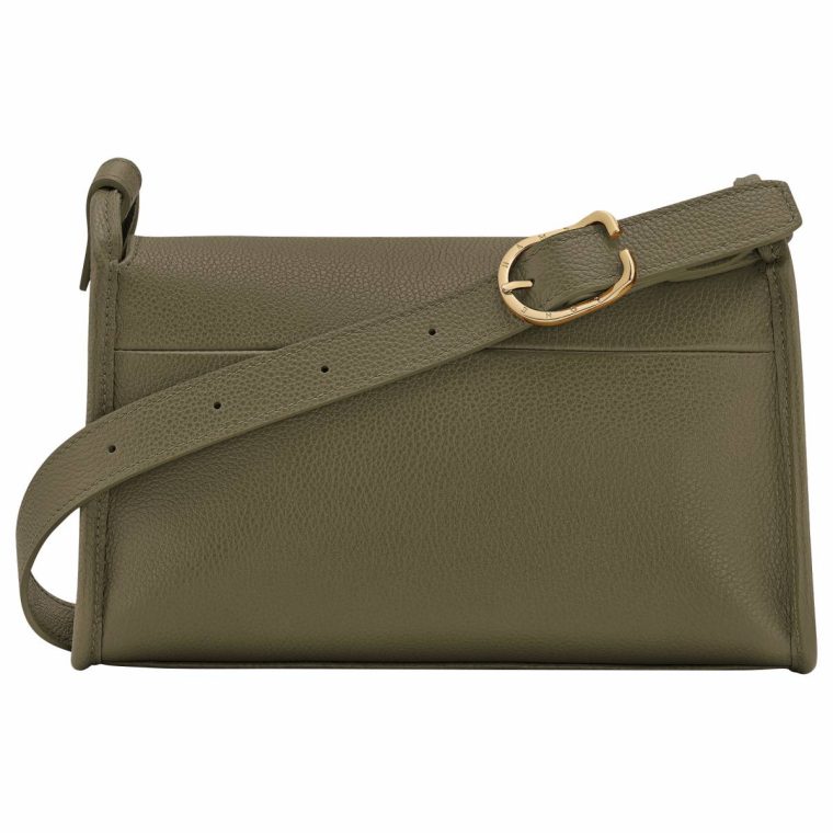 Women Leather Bags Le Foulonné M Crossbody Bag Khaki - Leather Khaki Longchamp - Image 3