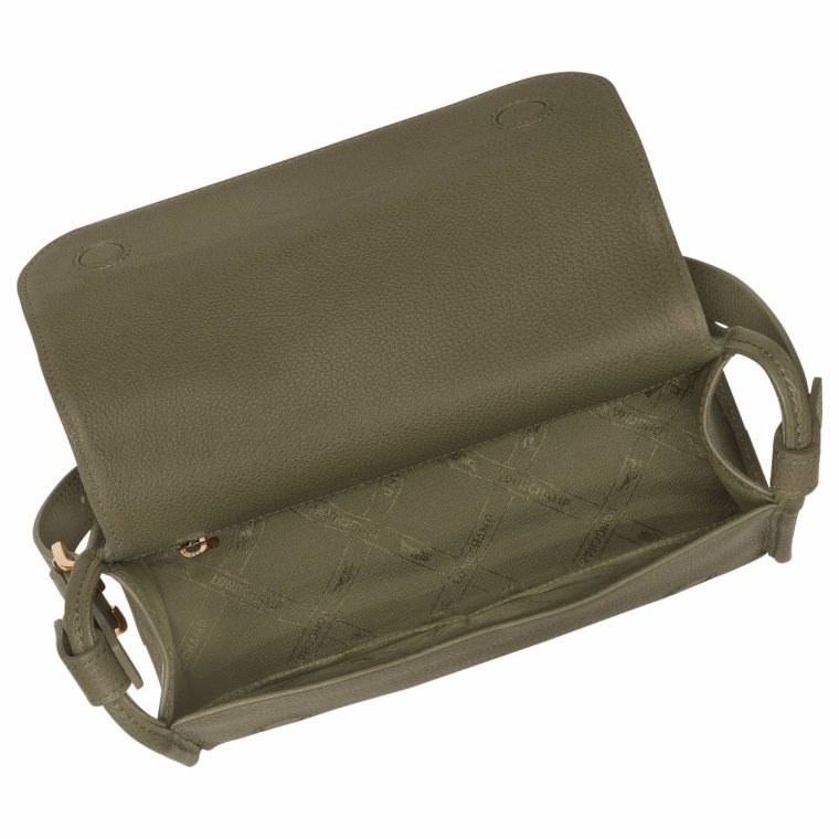 Women Leather Bags Le Foulonné M Crossbody Bag Khaki - Leather Khaki Longchamp - Image 4