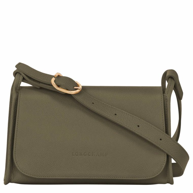 Women Leather Bags Le Foulonné M Crossbody Bag Khaki - Leather Khaki Longchamp