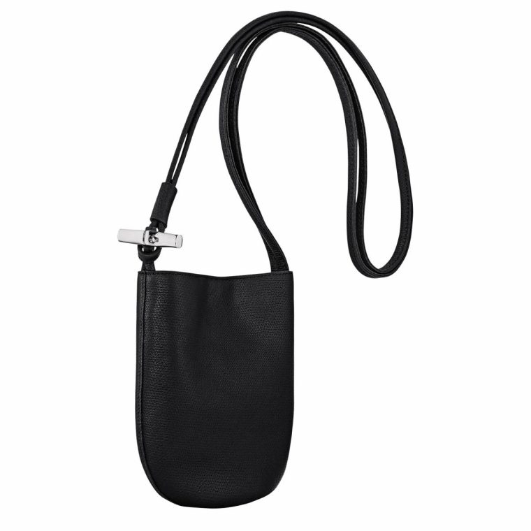 Women Leather Bags Longchamp Le Roseau S Crossbody Bag Black - Leather Black - Image 3