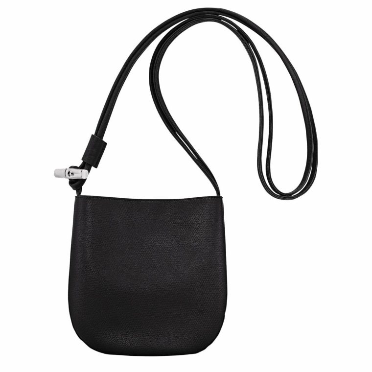 Women Leather Bags Longchamp Le Roseau S Crossbody Bag Black - Leather Black