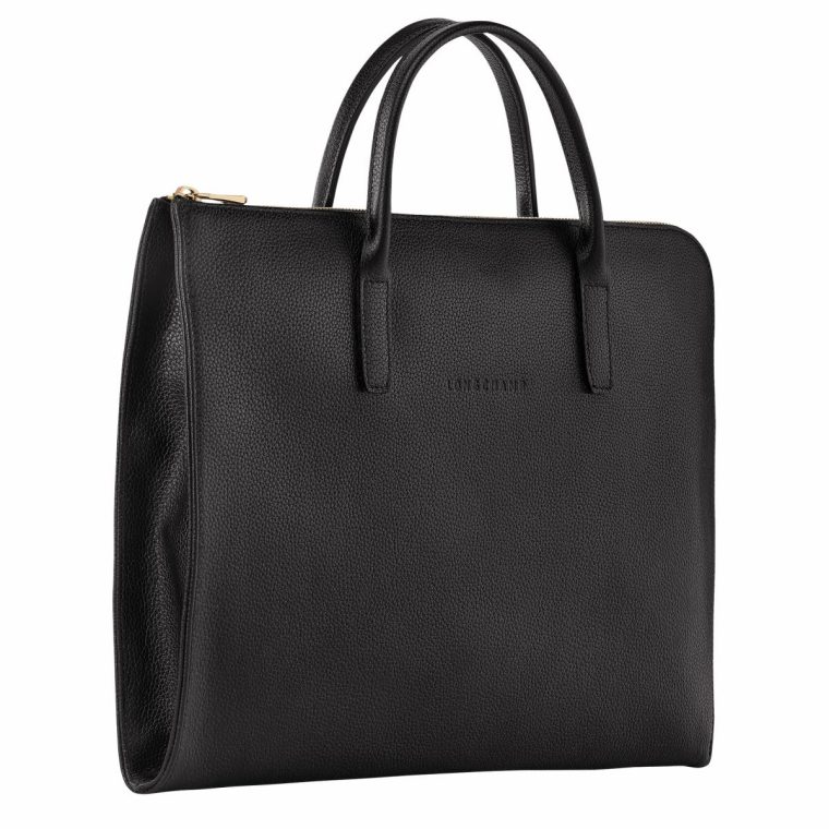 Women Longchamp Black Leather Bags Le Foulonné S Briefcase Black - Leather - Image 3