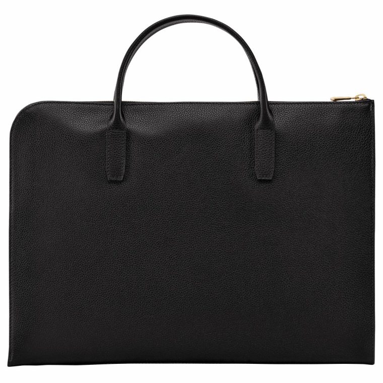Women Longchamp Black Leather Bags Le Foulonné S Briefcase Black - Leather - Image 4