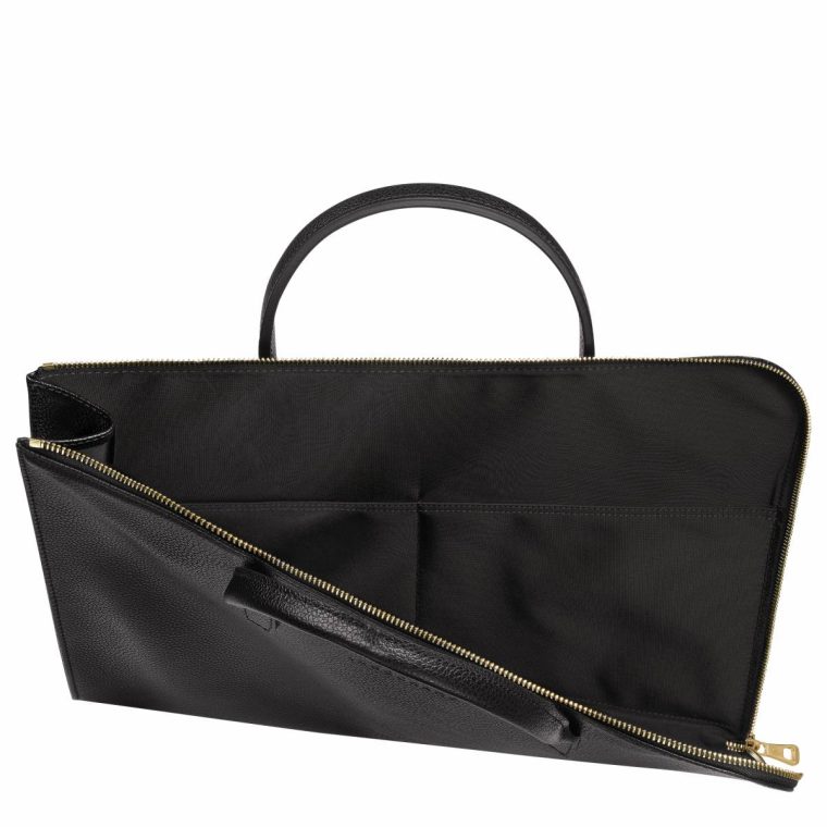 Women Longchamp Black Leather Bags Le Foulonné S Briefcase Black - Leather - Image 5
