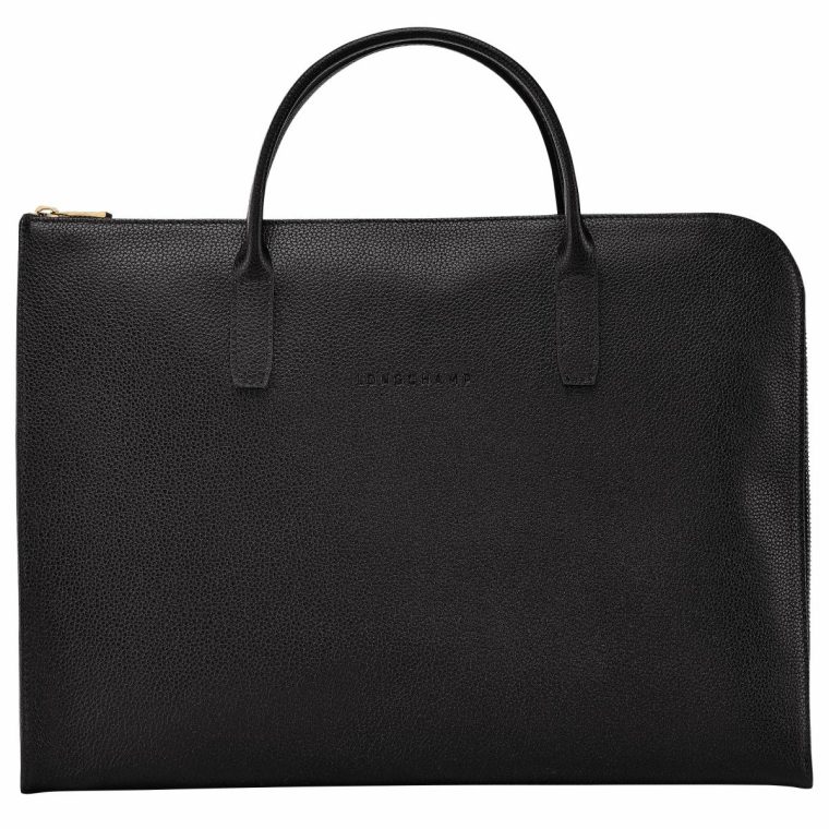 Women Longchamp Black Leather Bags Le Foulonné S Briefcase Black - Leather