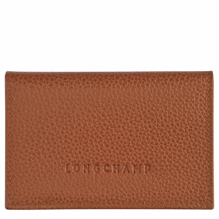 Women Longchamp Caramel Le Foulonné Card Holder Caramel - Leather Cardholders & Coin Purses
