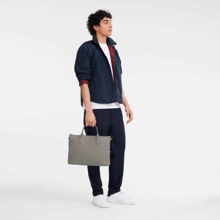 Women Longchamp Leather Bags Le Foulonné S Briefcase Turtledove - Leather Turtledove - Image 2