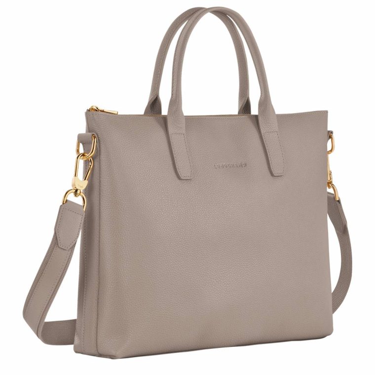Women Longchamp Leather Bags Le Foulonné S Briefcase Turtledove - Leather Turtledove - Image 3