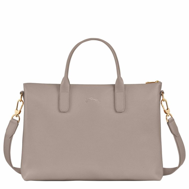 Women Longchamp Leather Bags Le Foulonné S Briefcase Turtledove - Leather Turtledove - Image 4