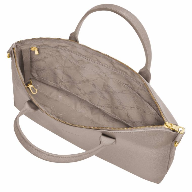 Women Longchamp Leather Bags Le Foulonné S Briefcase Turtledove - Leather Turtledove - Image 5