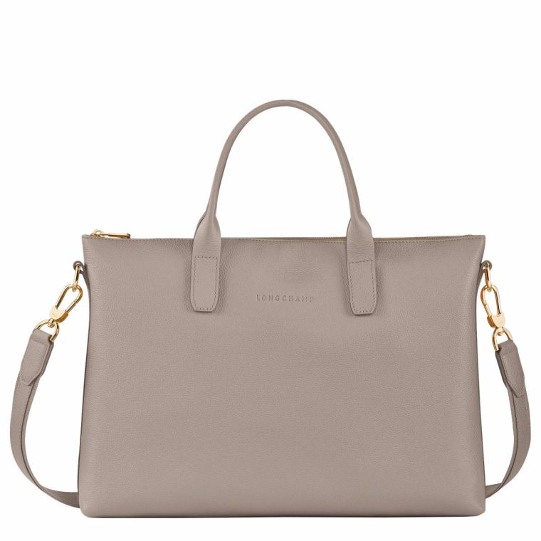 Women Longchamp Leather Bags Le Foulonné S Briefcase Turtledove - Leather Turtledove