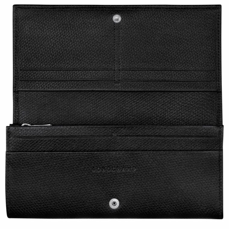 Women Longchamp Leather Wallets Le Roseau Flap Wallet Black - Leather Black - Image 2