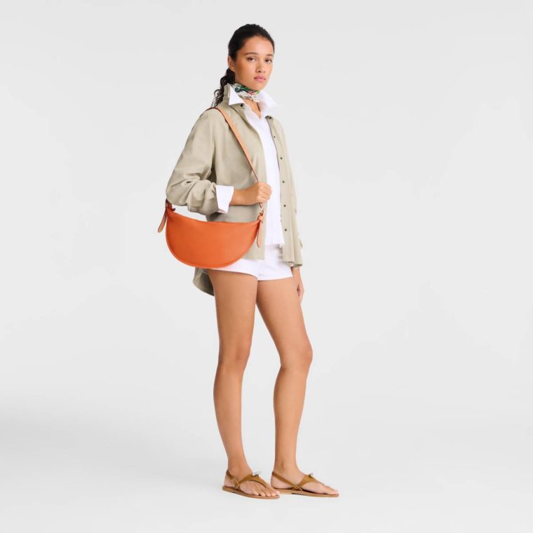 Women Longchamp Smoothie M Crossbody Bag Orange - Leather Leather Bags Orange - Image 2