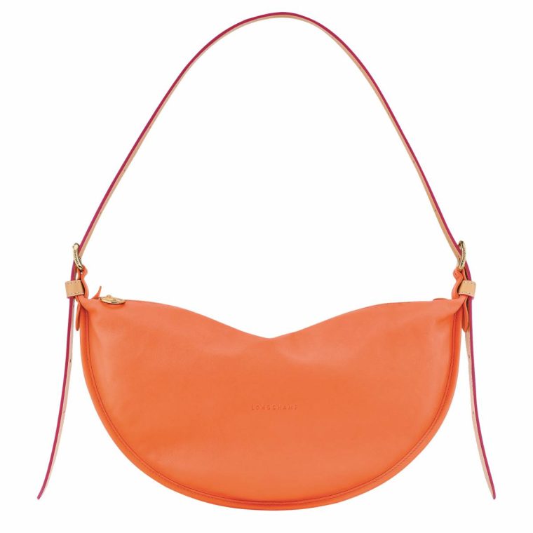 Women Longchamp Smoothie M Crossbody Bag Orange - Leather Leather Bags Orange