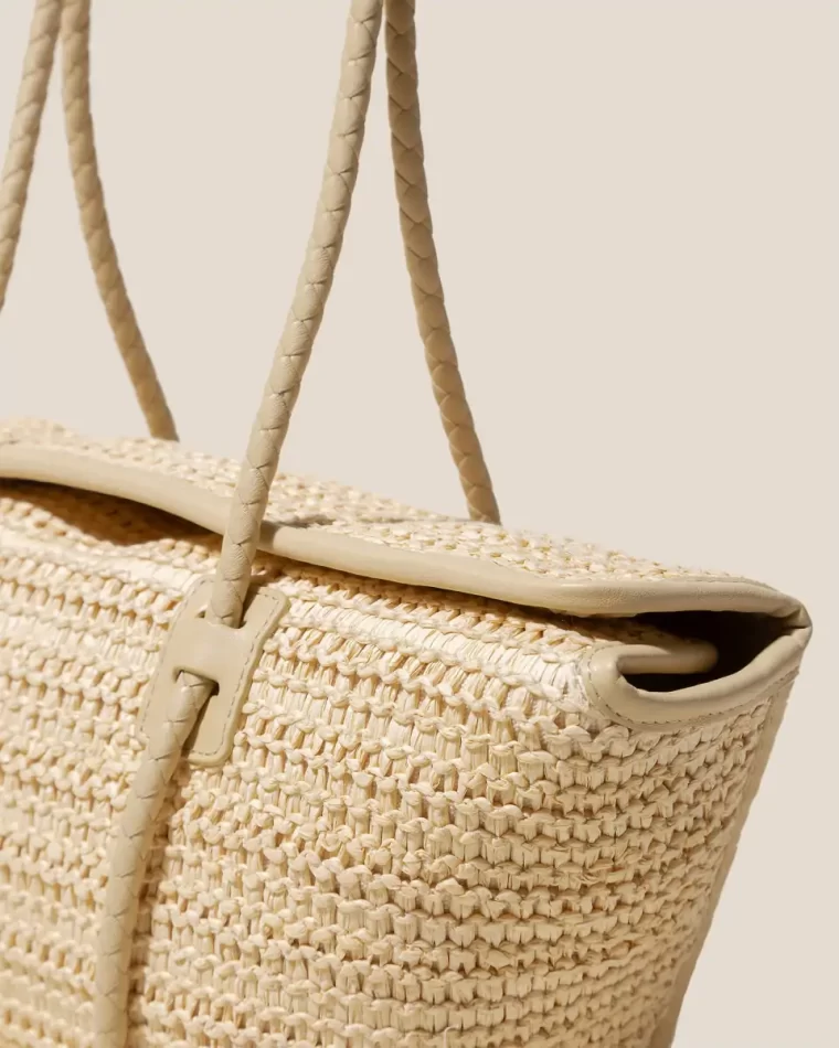 Women Natural Shoulder Bags Forna Raffia - Leather Framed Shoulder Bag Hereu - Image 2