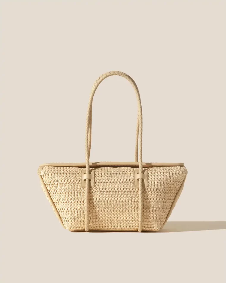 Women Natural Shoulder Bags Forna Raffia - Leather Framed Shoulder Bag Hereu