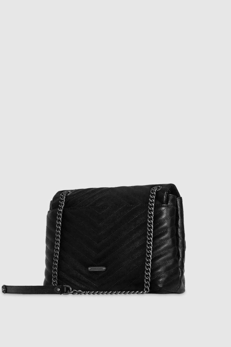 Women Rebecca Minkoff Black-Gunmetal Shoulder Bag Edie Flap Shoulder Bag - Image 2