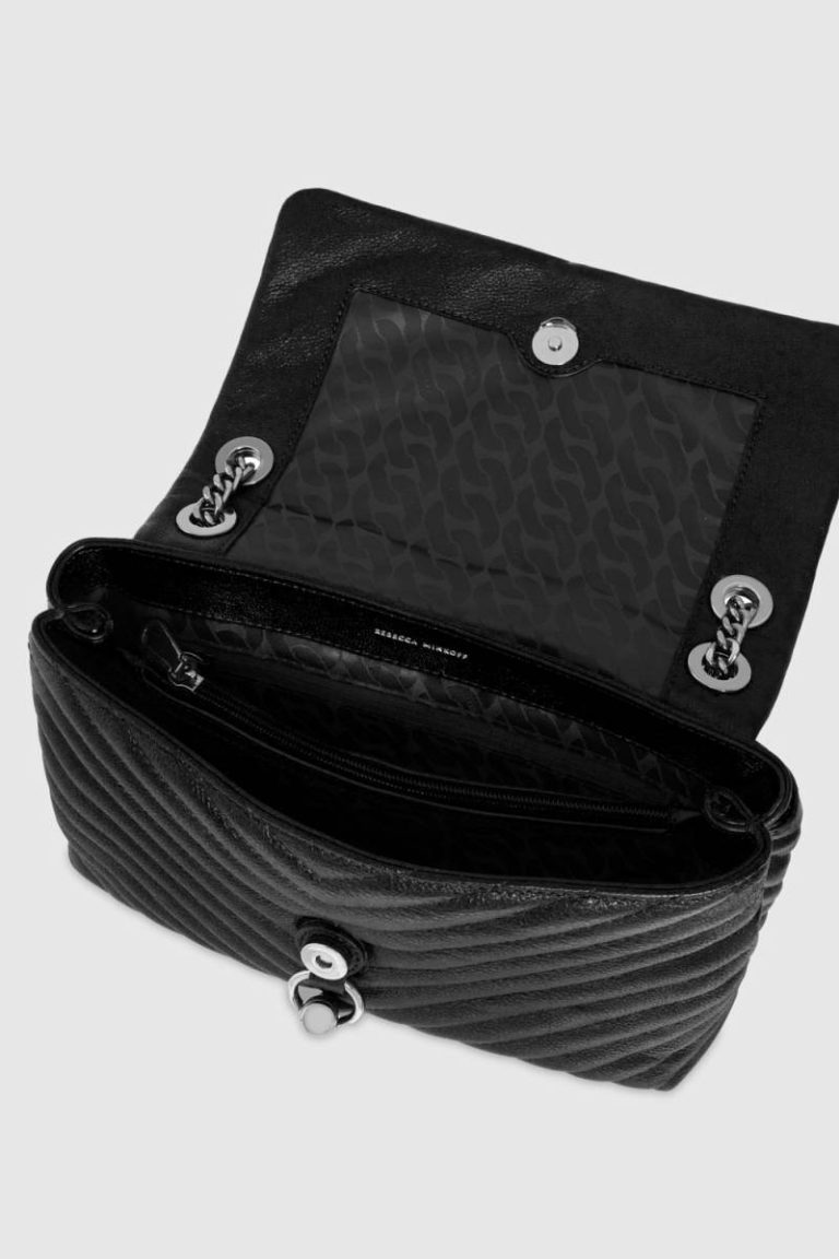 Women Rebecca Minkoff Black-Gunmetal Shoulder Bag Edie Flap Shoulder Bag - Image 3