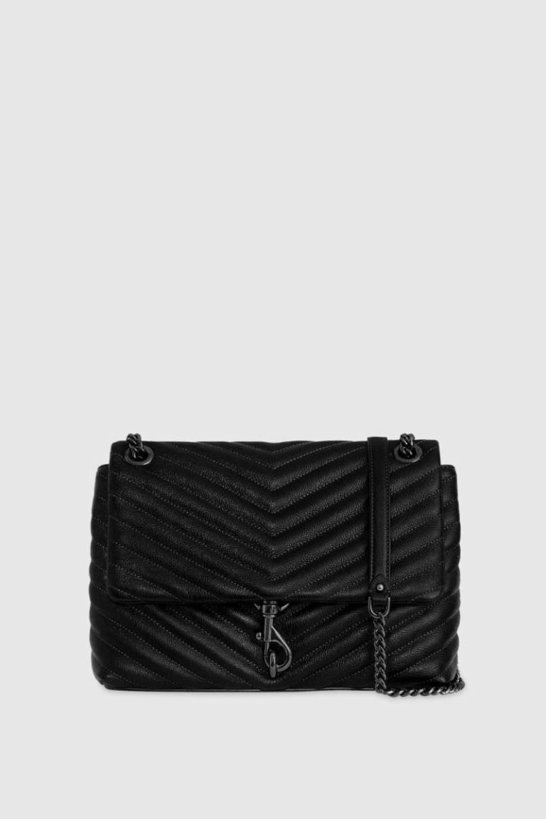 Women Rebecca Minkoff Black-Gunmetal Shoulder Bag Edie Flap Shoulder Bag