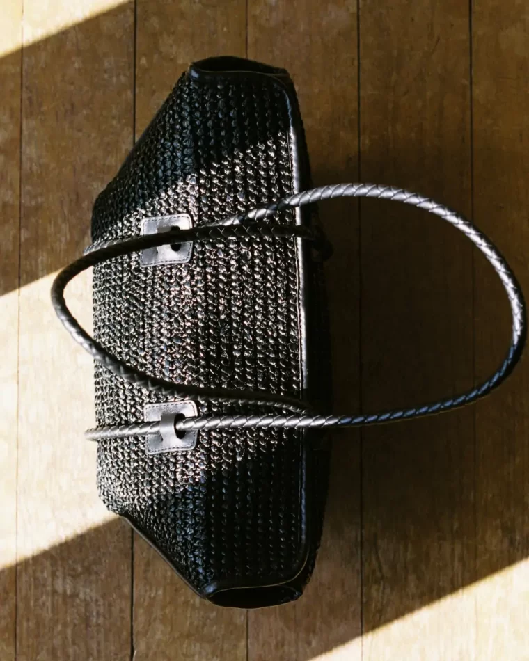 Women Shoulder Bags Black Forna Raffia - Leather Framed Shoulder Bag Hereu - Image 2