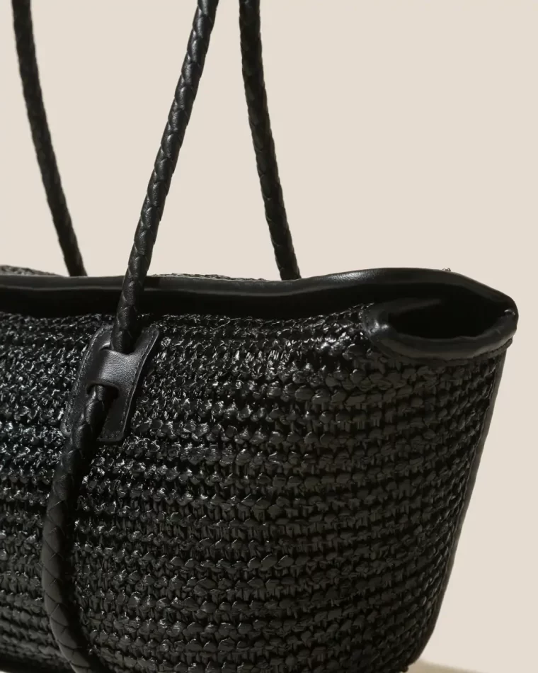 Women Shoulder Bags Black Forna Raffia - Leather Framed Shoulder Bag Hereu - Image 3