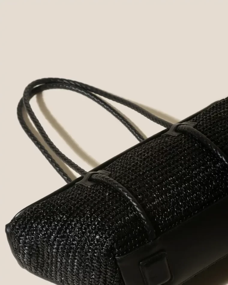 Women Shoulder Bags Black Forna Raffia - Leather Framed Shoulder Bag Hereu - Image 5