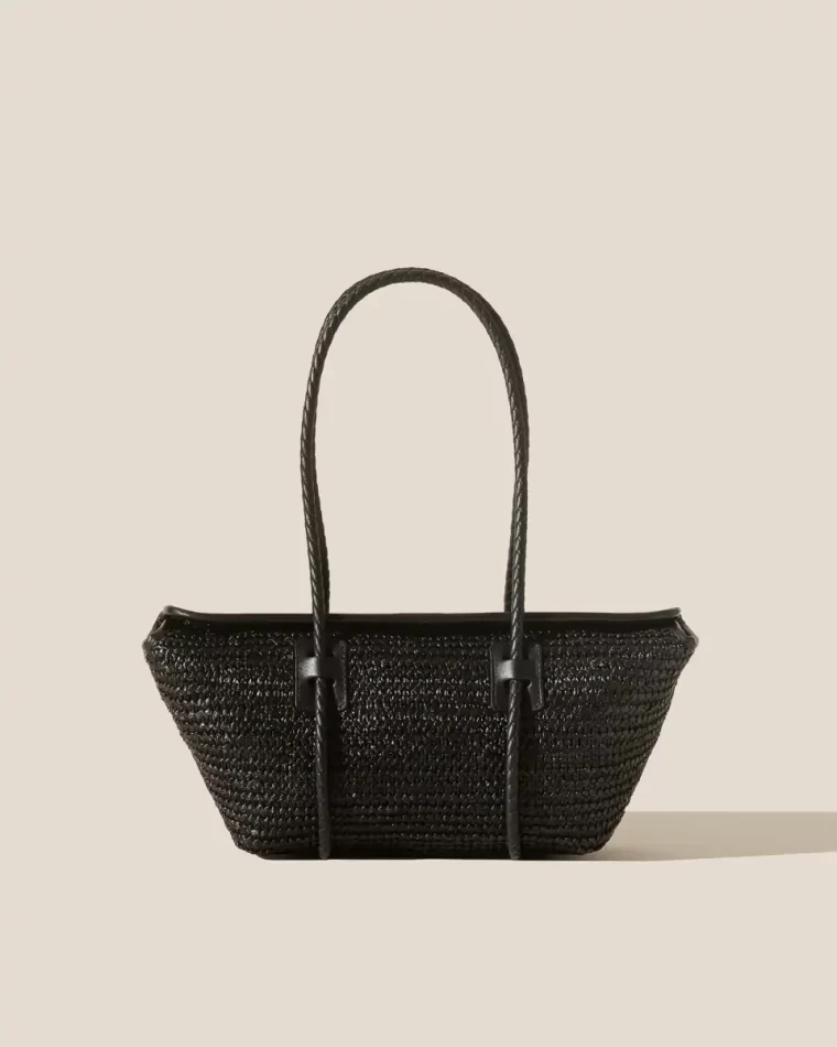 Women Shoulder Bags Black Forna Raffia - Leather Framed Shoulder Bag Hereu