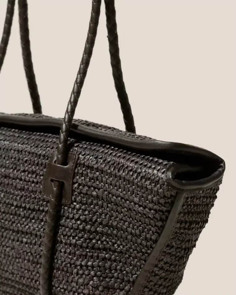 Women Shoulder Bags Hereu Forna Raffia - Leather Framed Shoulder Bag Dark Brown - Image 3