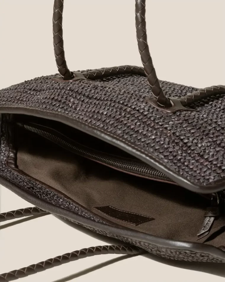 Women Shoulder Bags Hereu Forna Raffia - Leather Framed Shoulder Bag Dark Brown - Image 4