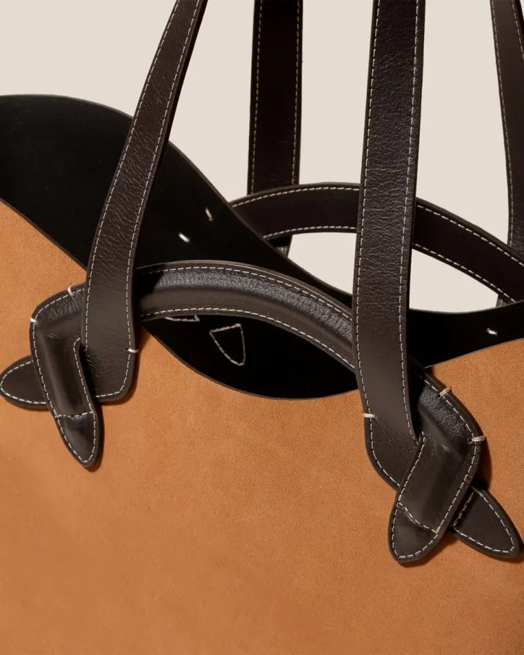 Women Shoulder Bags Hereu Tan/Dark Brown Carava Suede - Espadrille Suede Tote Bag - Image 3