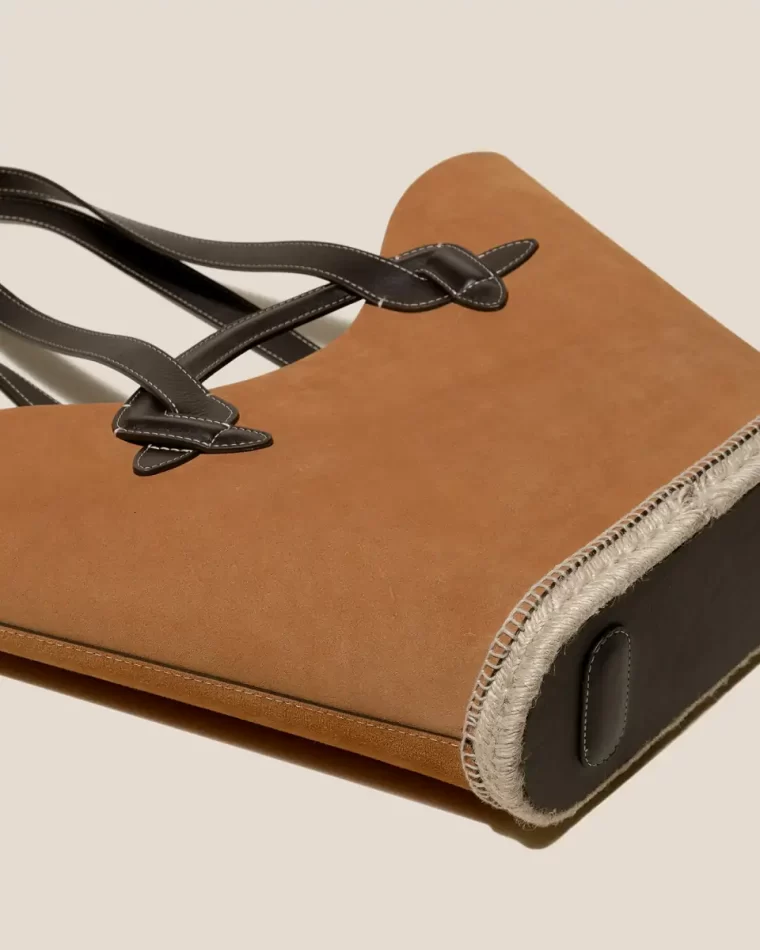 Women Shoulder Bags Hereu Tan/Dark Brown Carava Suede - Espadrille Suede Tote Bag - Image 4