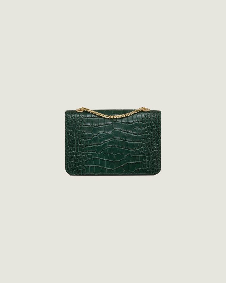 Women Strathberry Croc-Embossed Leather Bottle Green East/West Mini Shoulder Bags - Image 4