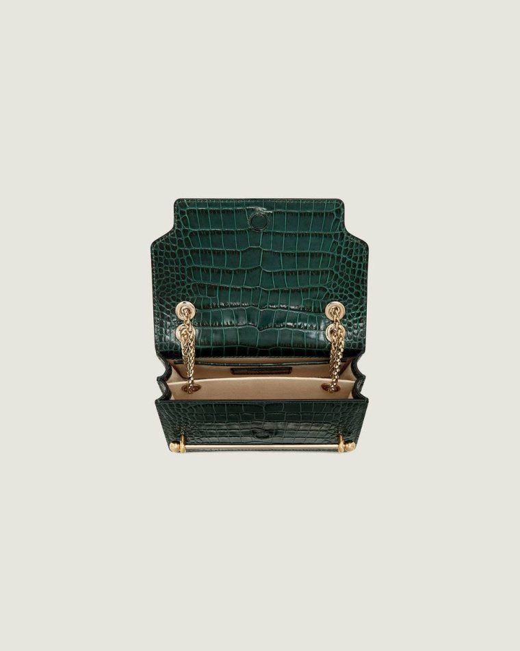 Women Strathberry Croc-Embossed Leather Bottle Green East/West Mini Shoulder Bags - Image 5