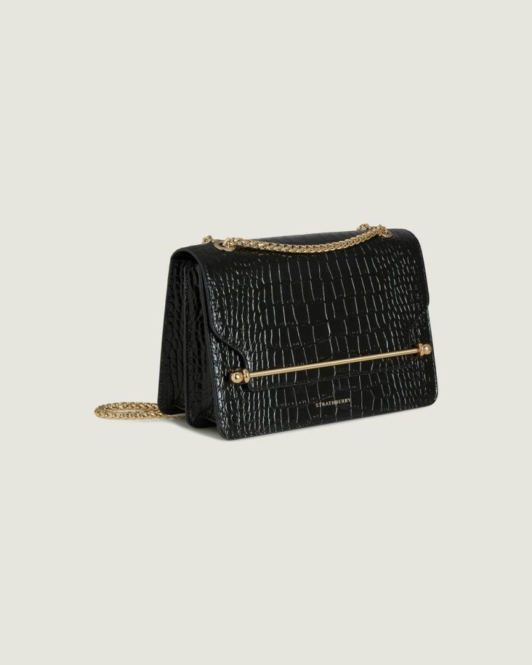 Women Strathberry East/West Croc-Embossed Leather Black Embossed Edit Bags - Image 2